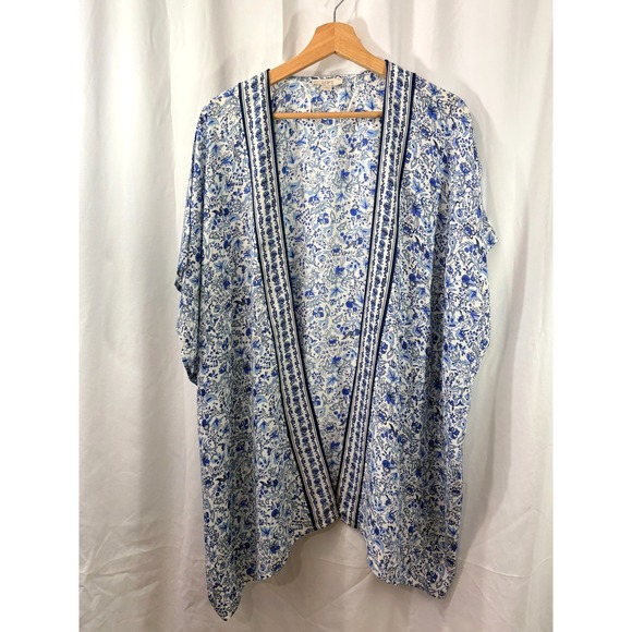 LOFT Tops - LOFT Women's Blue & White Floral Kimono Wrap Size M/L 100% Modal Career Boho